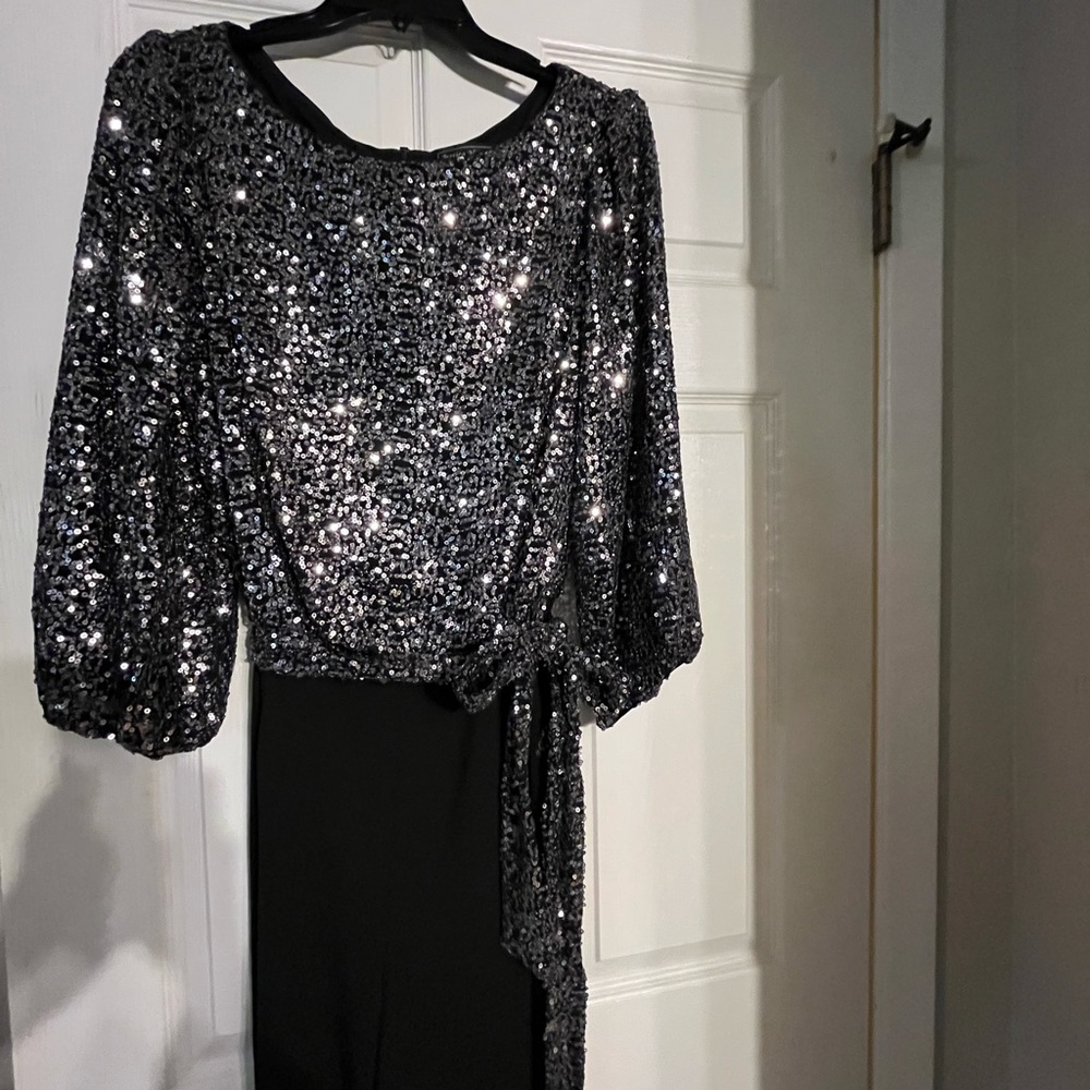 Jessica Howard Sequin Black and Silver Jumpsuit